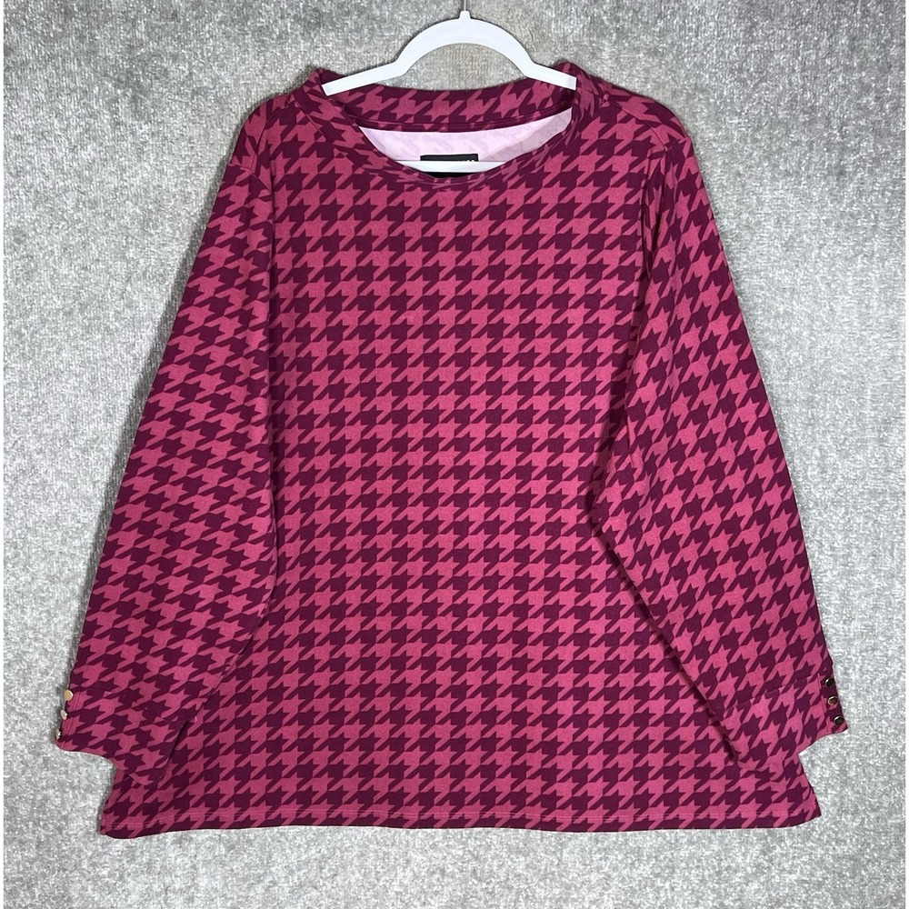 Susan Graver Weekend Houndstooth Microfleece Top Womens Size 3X Burgundy Stretch
